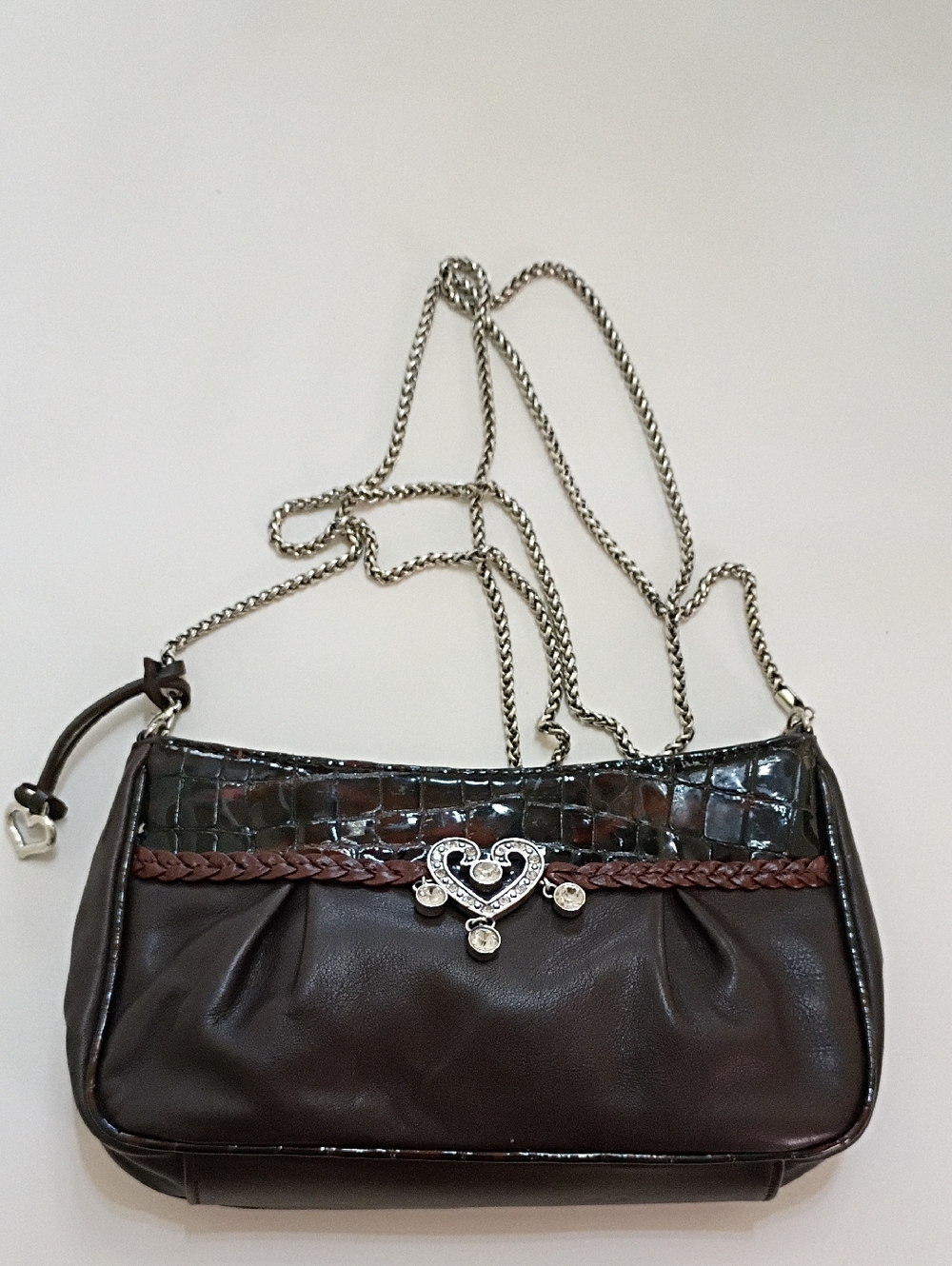 Brighton Brown Heart Accent Chain-Handle Shoulder Bag